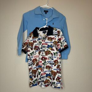 Set of 2 Polo‎ Ralph Lauren Polo Top Boys Sz 7 Mascot Print + Lt Blue